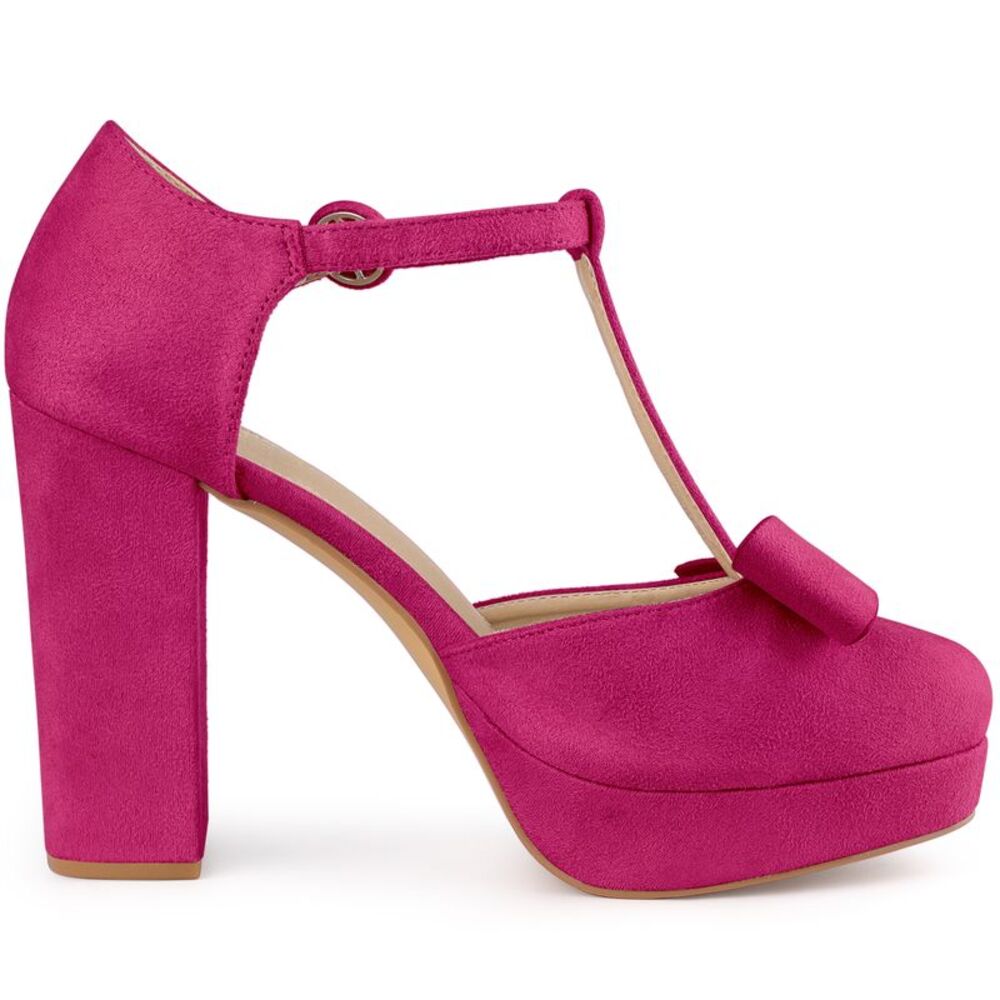 Allegra K Pink T-Strap Platform Heels - Picture 5 of 6